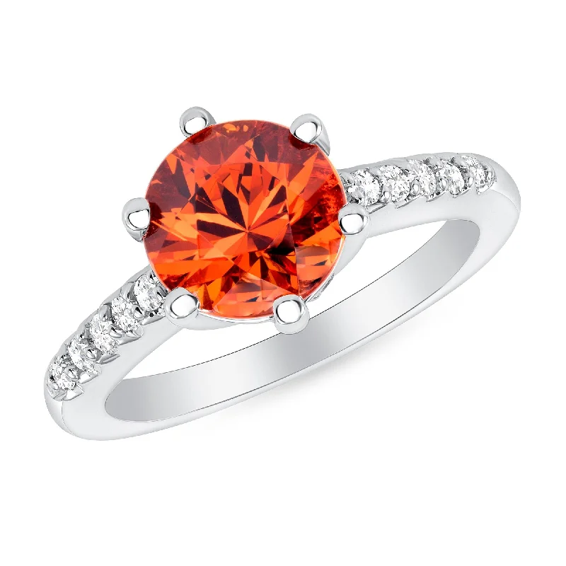 Women’s wedding rings with diamonds-3.02 ct Spessartite Garnet and Diamond Ring in 14k White Gold