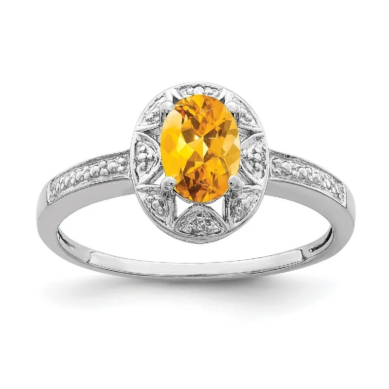 Women’s large gemstone rings-Curata 925 Sterling Silver Polished Diamond and Citrine Ring