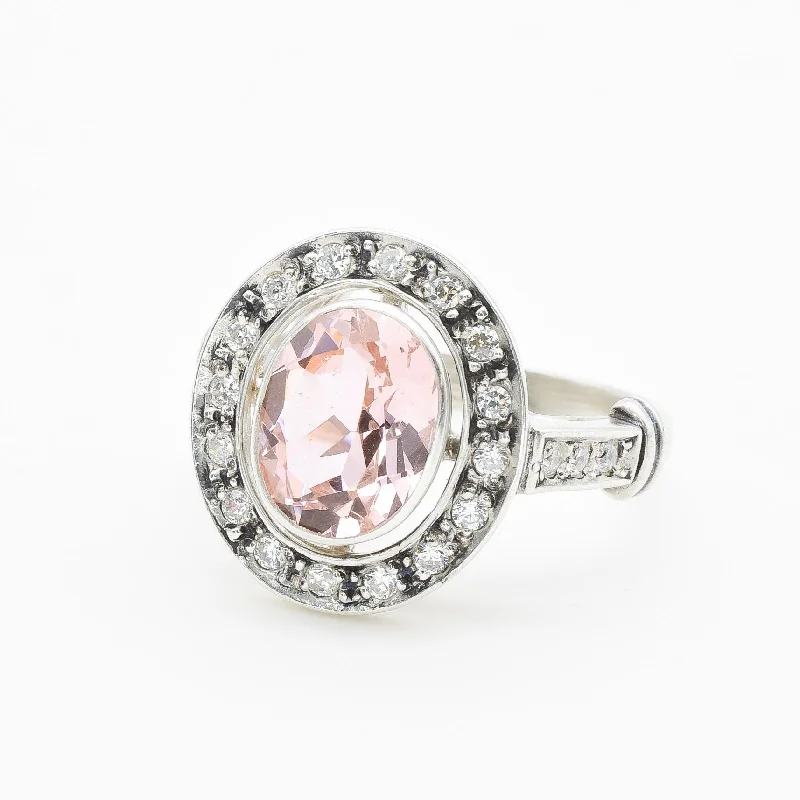 Women’s unique custom engagement rings-Pink Morganite Ring - Victorian Engagement Ring - Pink Vintage Ring