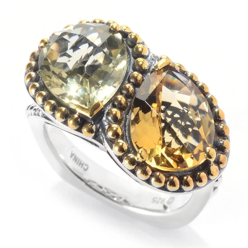 Women’s charm rings-925 Sterling Silver Lemon Quartz and Green Amethyst Gemstone Ring