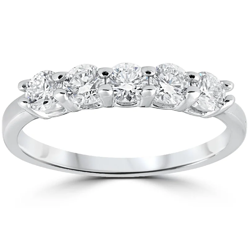 Women’s minimalist engagement rings-1/2ct Diamond Five Stone Wedding Ring White Gold