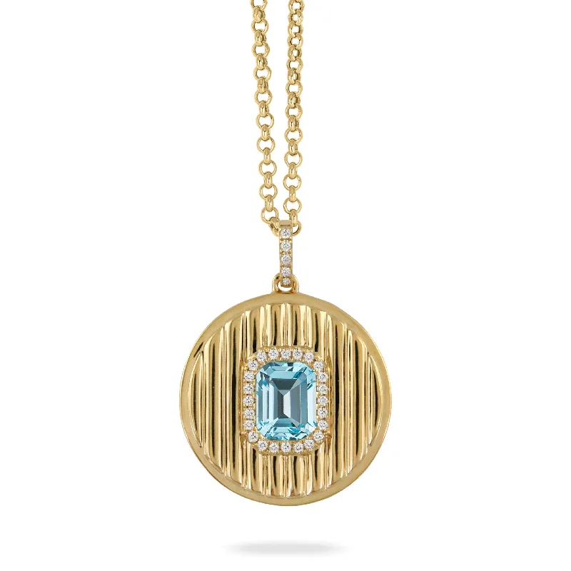 Women’s oval pendant necklaces-Blue Topaz & Diamond 18K Yellow Gold Pendant Necklace