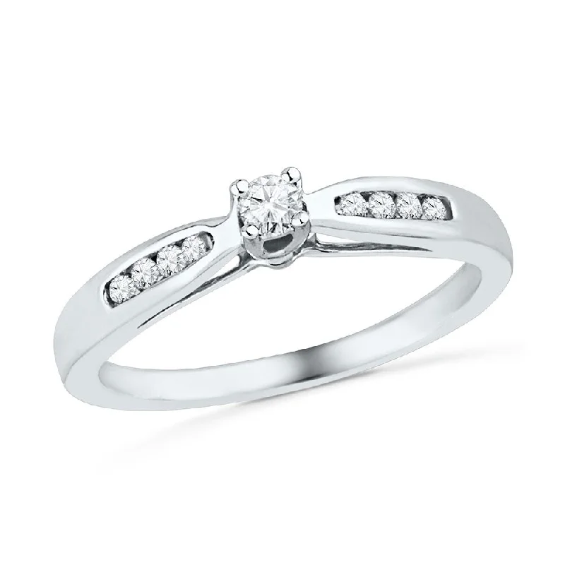 Women’s stackable rings with diamonds-10k White Gold Womens Round Diamond Solitaire Promise Ring (1/5 Cttw, G-H Color, I2-I3 Clarity)