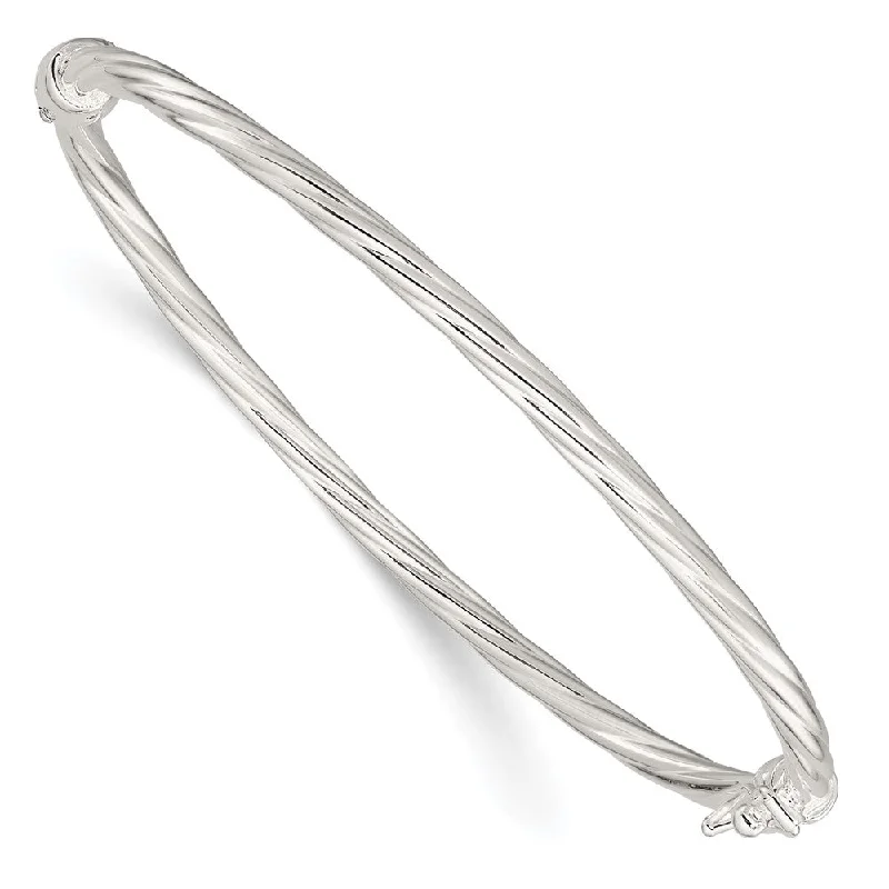 Women’s charm bangles-Sterling Sliver Polished Twisted Hinged Bangle-WBC-QB1428