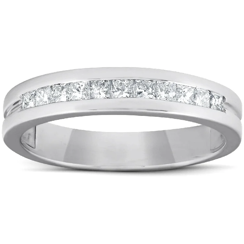 Women’s wide band engagement rings-1/2ct Princess Cut Diamond Mens Wedding Ring White Gold