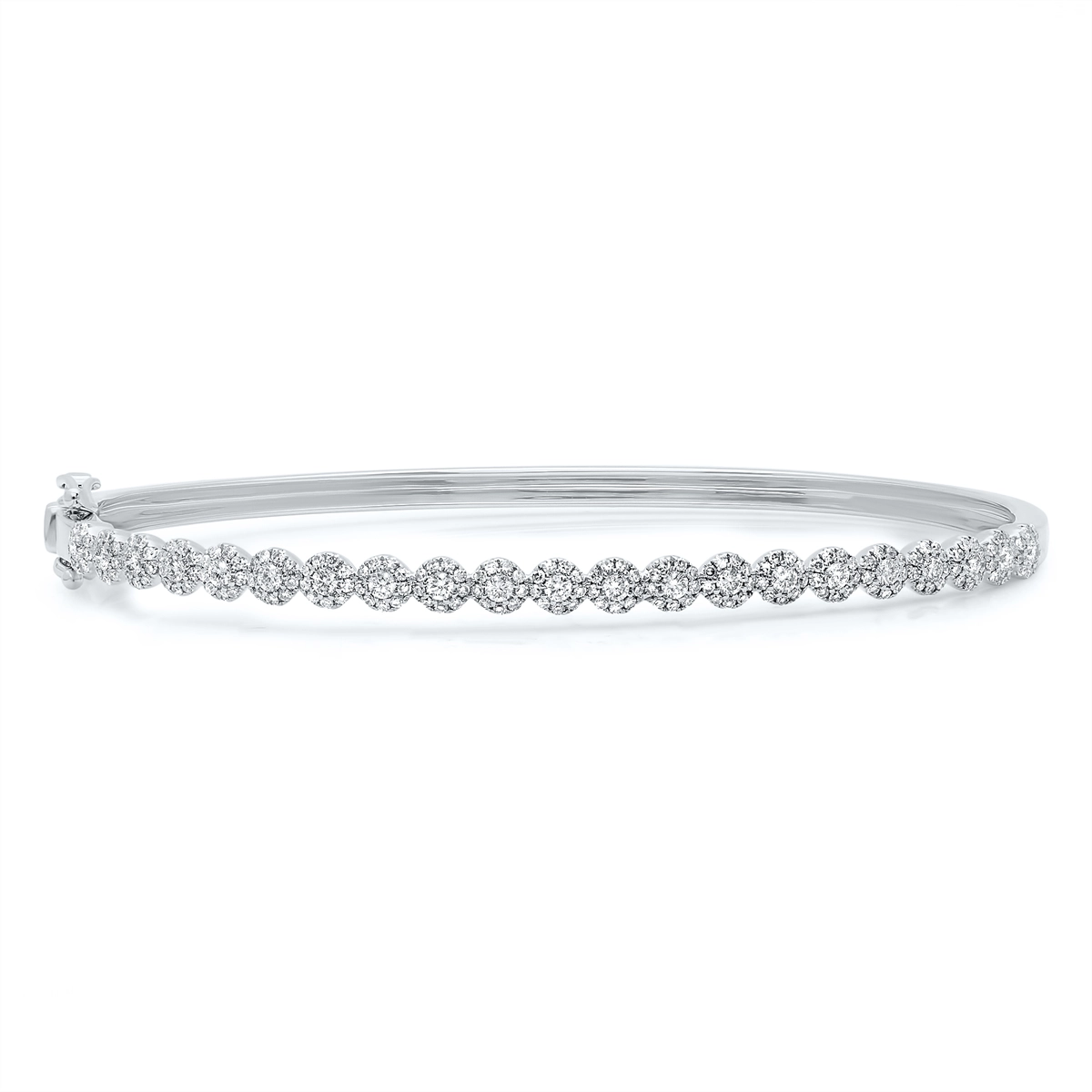 Women’s birthstone bangles-14K White Gold Diamond Bangle with Halos