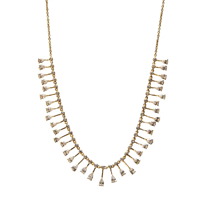 Women’s long pendant necklaces-Diamond Teardrop 14K Yellow Gold Fringe Necklace