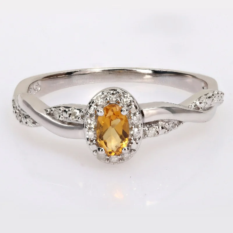 Women’s engagement rings for women-Miadora 1/4ct TGW Oval Citrine 1/10ct TW Diamond Infinity Ring Sterling Silver