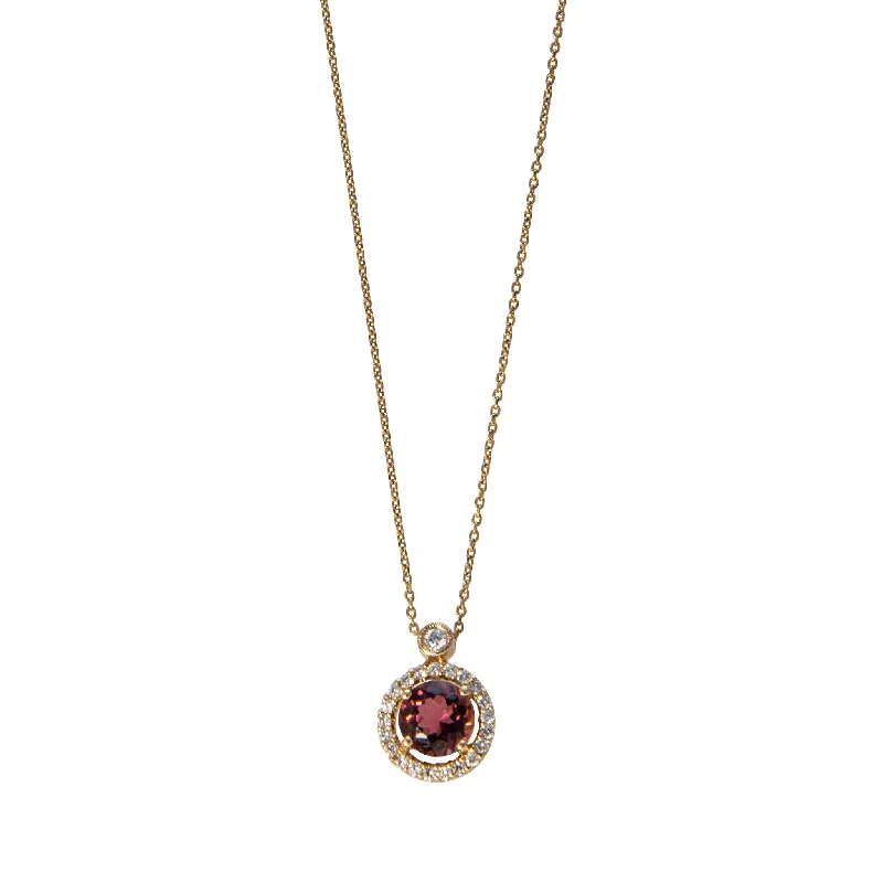 Women’s personalized necklaces-Pink Tourmaline & Diamond Halo Pendant 14K Gold Necklace