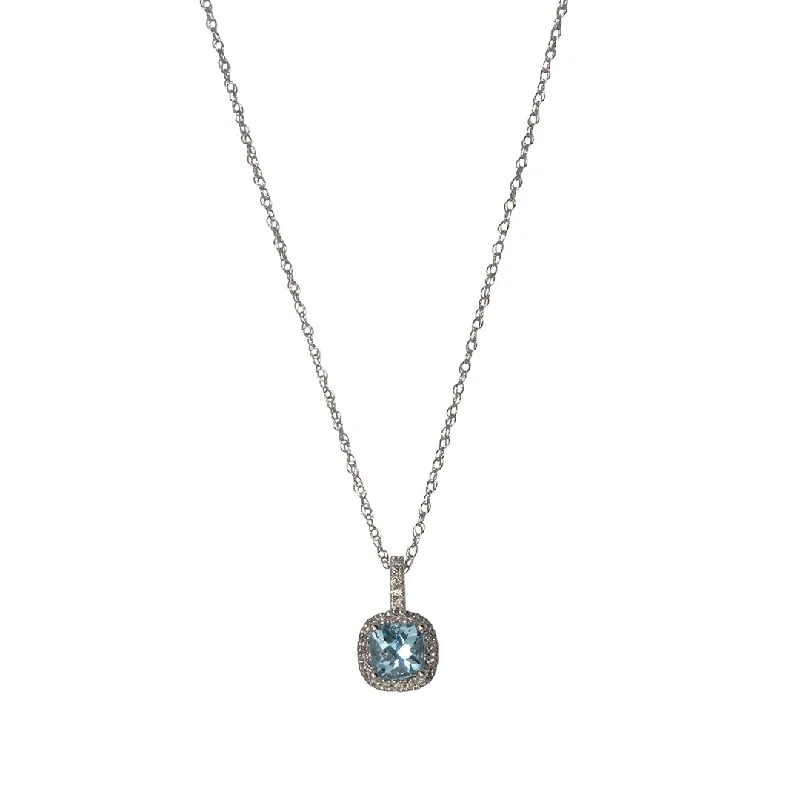 Women’s men’s style necklaces-Cushion Aquamarine & Diamond 14K Gold Pendant Necklace