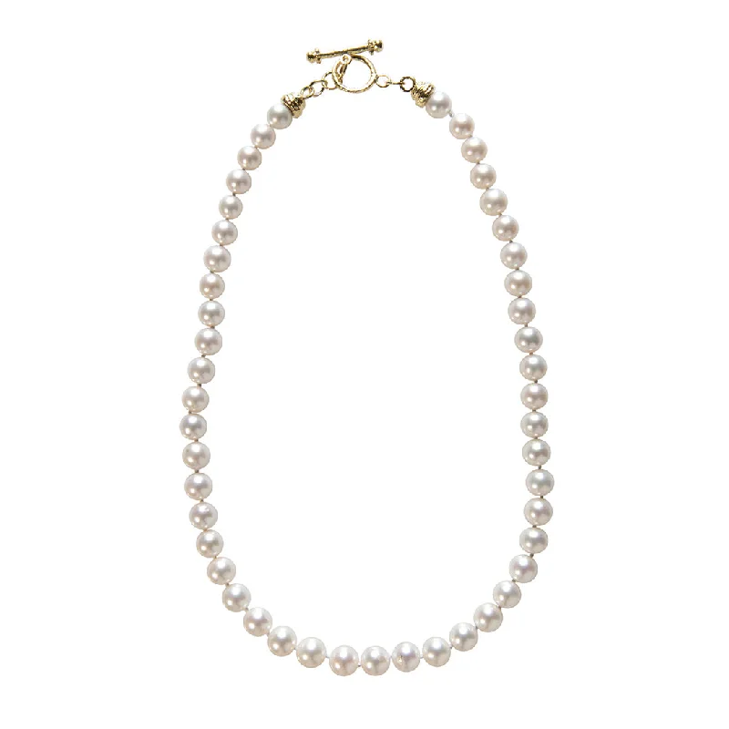 Women’s precious stone necklaces-9mm Pearl 14K Yellow Gold Toggle Clasp Necklace