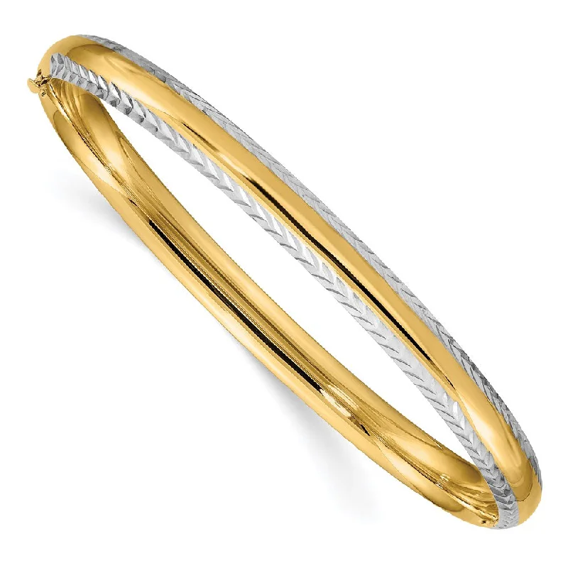 Women’s bohemian bracelets-14k 4/16 w/White Rhodium Diamond-Cut Hinged Bangle-WBC-DB659