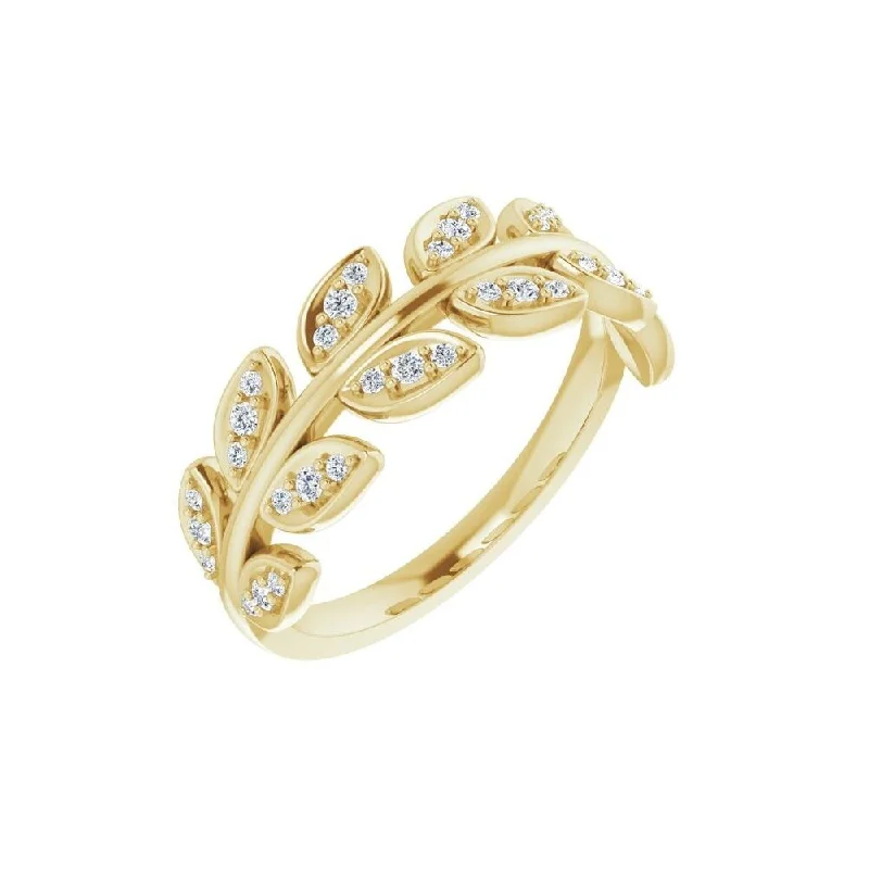 Women’s rings with colored stones-14K Yellow Gold 1/4 CTW Diamond Leaf Ring for Women