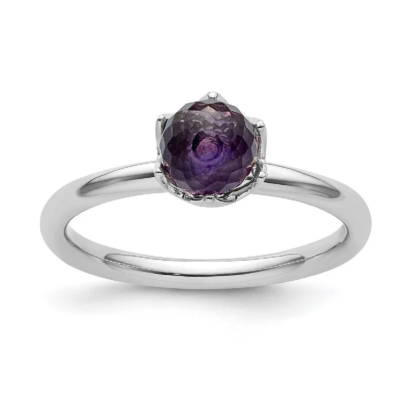 Women’s geometric rings-Curata 925 Sterling Silver Polished Stackable Expressions Amethyst Briolette Ring