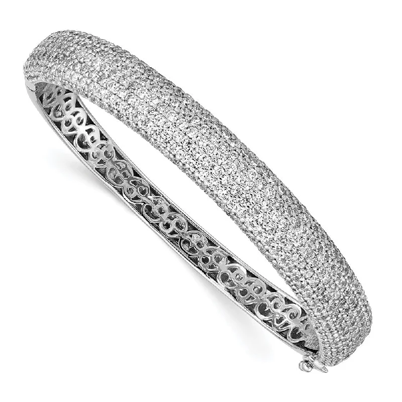 Women’s trendy bracelets-Sterling Silver PavÇ Rhodium-plated 384 Stone CZ Hinged Bangle-WBC-QB667