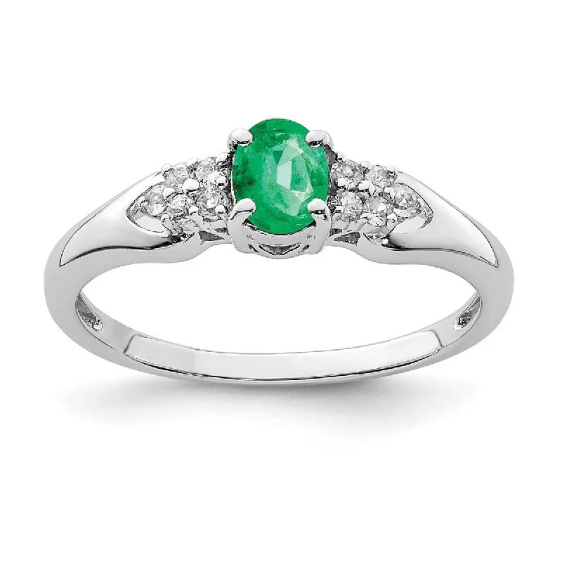 Women’s romantic rings-Curata 925 Sterling Silver Polished Open back Emerald and White Sapphire Ring