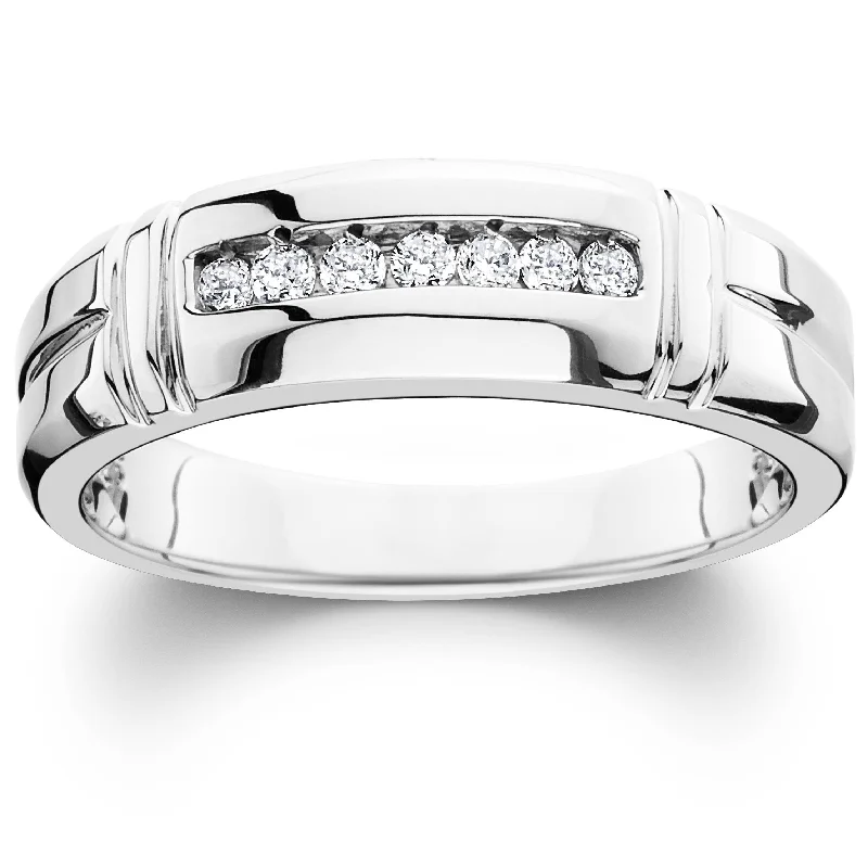 Women’s unique custom engagement rings-1/4ct Channel Set Diamond Ring White Gold Mens Wedding Band