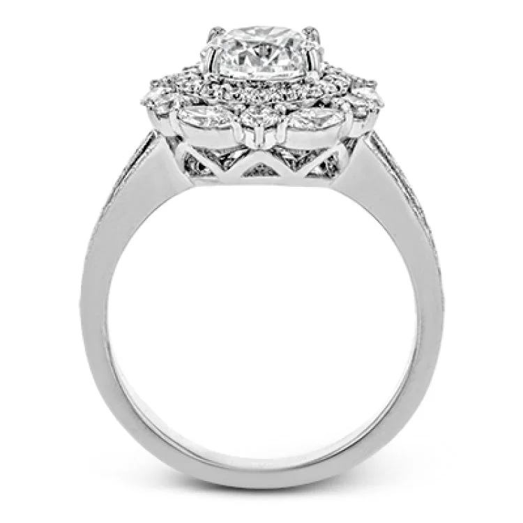 Women’s princess cut engagement rings-Rows of diamonds create a stunning effect in this 18k white gold engagement ring made for a round diamond. A total of .65 ctw of round diamonds and .35 ctw marquise diamonds surround the center stone.