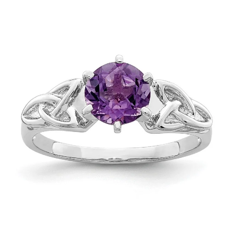 Women’s geometric rings-Curata 925 Sterling Silver Rhodium Plated Amethyst Celtic Trinity Ring