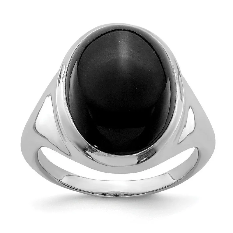 Women’s sparkling rings-Curata 925 Sterling Silver Polished Open back Black Agate Ring