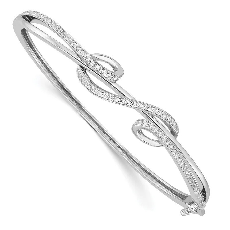 Women’s braided bracelets-Sterling Silver CZ Polished Bangle-WBC-QB1068