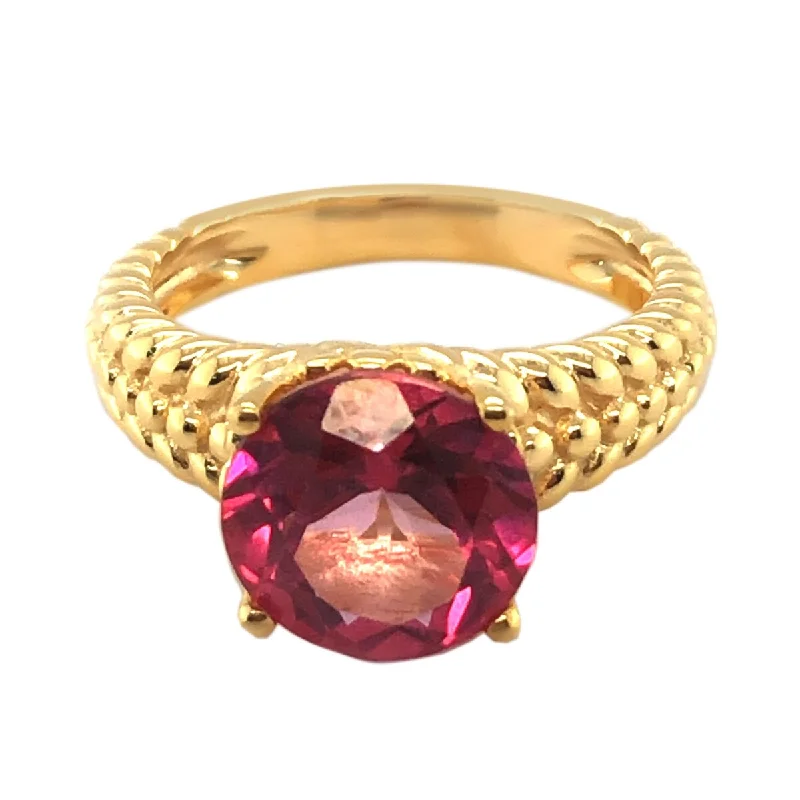 Women’s ruby rings-Yellow Gold Over Sterling Silver Pink Topaz Gemstone Solitaire Rings