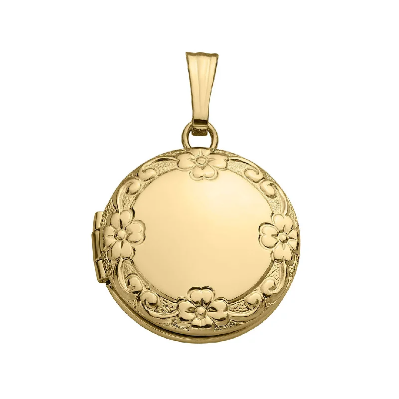 Women’s sterling silver necklaces-14K Gold Filled Floral 13mm Round Locket Necklace