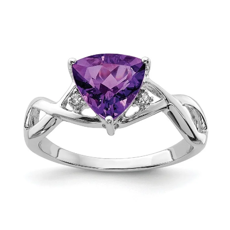 Women’s engagement rings for women-Curata 925 Sterling Silver Polished Open back Rhodium Plated Amethyst White Topaz Trillion Ring