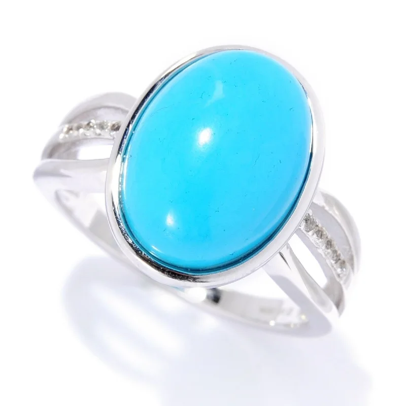 Women’s custom rings-Sterling Silver 14 x 10mm Sonora Beauty Turquoise & White Topaz Ring