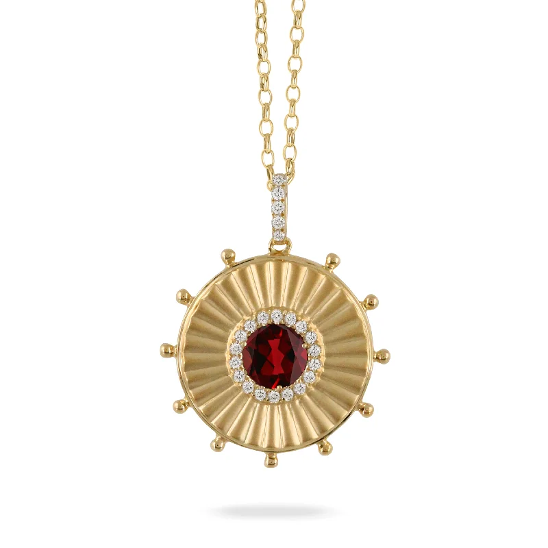 Women’s classic necklaces-Garnet & Diamond 18K Yellow Gold Pendant Necklace