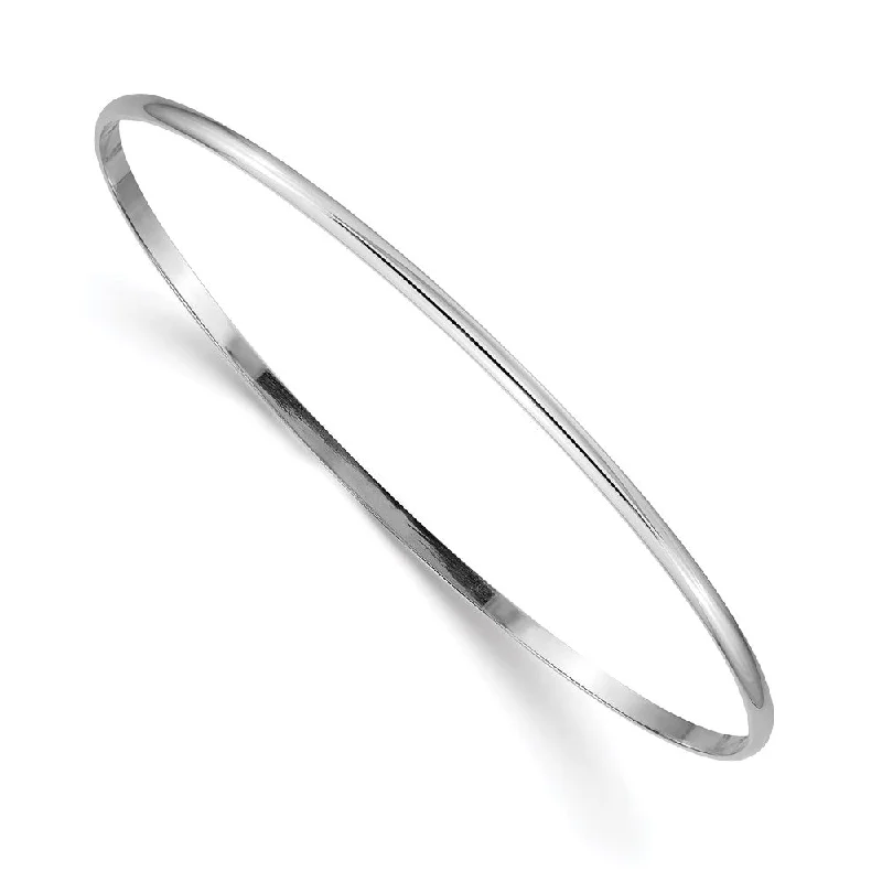 Women’s heart-shaped bracelets-14k White Gold 2mm Solid Polished Half-Round Slip-On Bangle-WBC-DB316