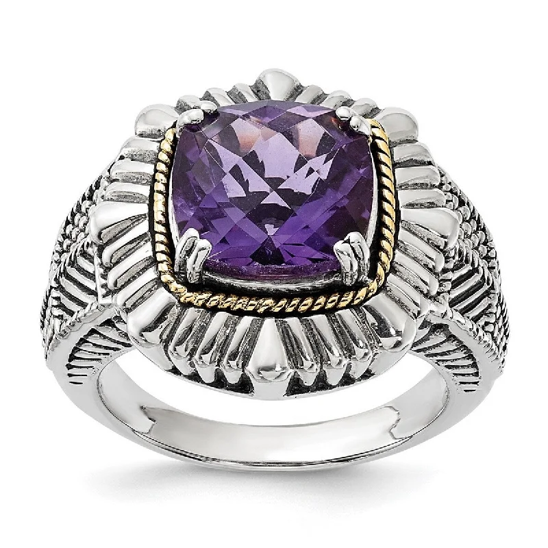 Women’s multi-stone rings-Curata 925 Sterling Silver With 14k Amethyst Ring