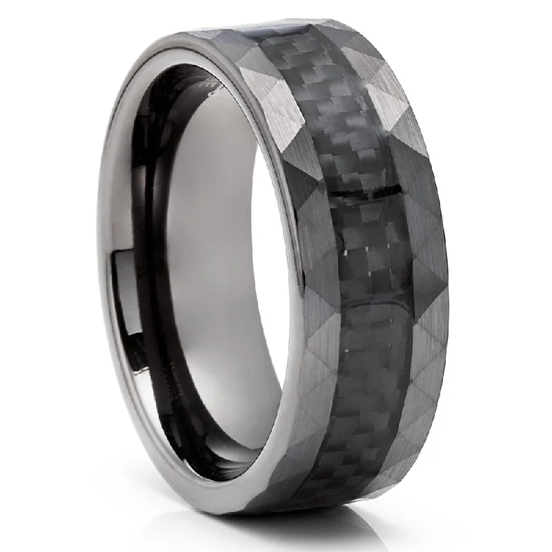 Women’s cushion cut engagement rings-Gunmetal Tungsten Carbide Wedding Ring 8Mm Hammered Comfort Fit Size 715