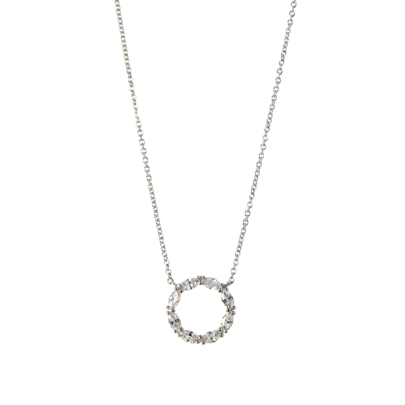 Women’s silver necklaces-.58ctw Marquise Diamond Circle 14K White Gold Pendant Necklace