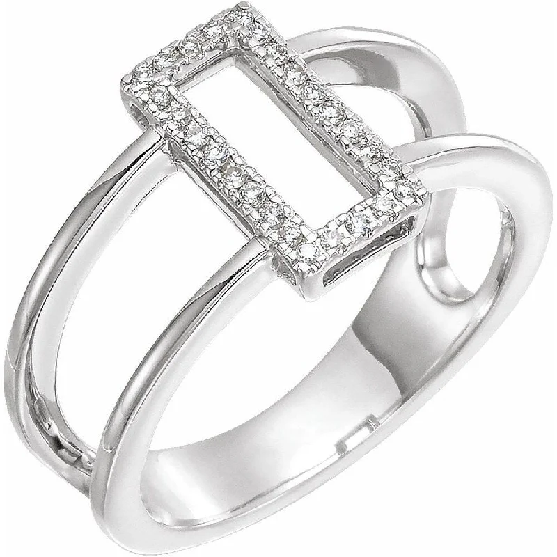 Women’s modern engagement rings-14K White Gold .10 CTW Rectangle Geometric Diamond Ring for Women