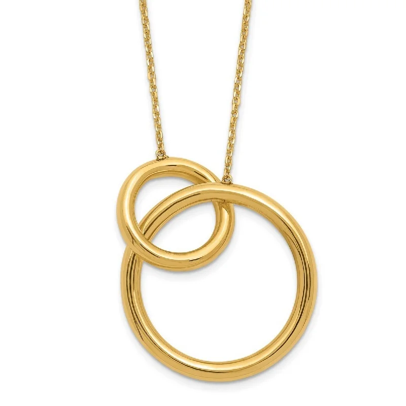 Women’s statement gemstone rings-Curata 14k Yellow Gold Polished 18.75mm Intertwining Rings Necklace 17+2"