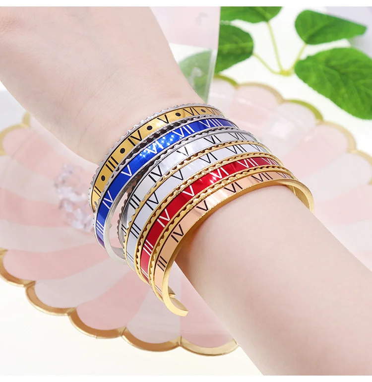 Women’s diamond bracelets-Fashion Letter Stainless Steel Plating Bangle 1 Piece