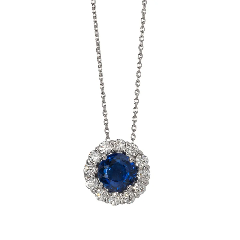 Women’s turquoise necklaces-2ct Sapphire & Diamond Halo 18K White Gold Pendant Necklace