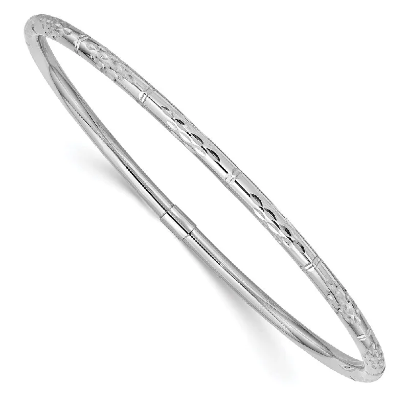 Women’s heart-shaped bracelets-14k White Gold Polished Diamond-cut Slip-on Bangle-WBC-DB612