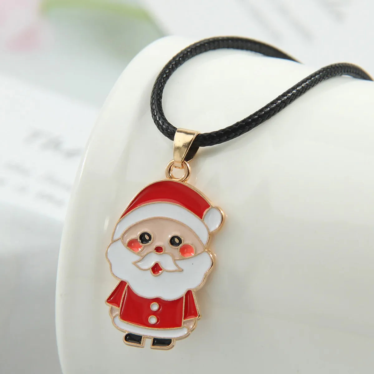 Women’s simple gold necklaces-Cute Santa Claus Alloy Wax Rope Enamel Christmas Women's Pendant Necklace