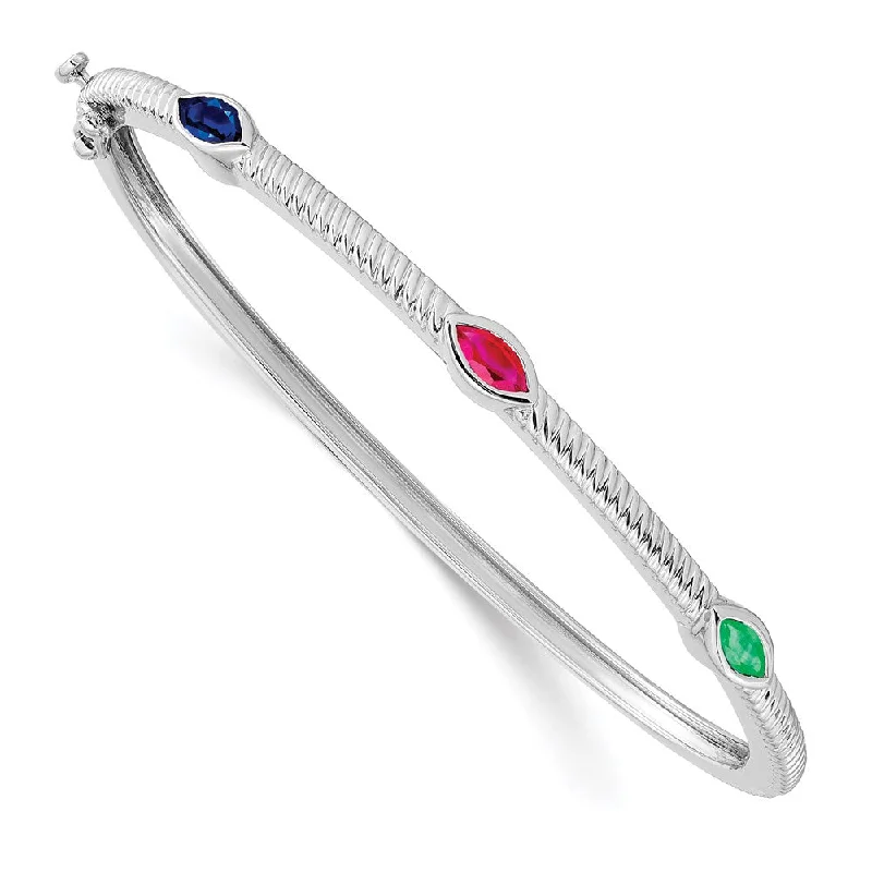 Women’s minimalist bracelets-14k White Gold Marquise Ruby/Sapphire/Emerald Bangle-WBC-BM7223-RSE-W