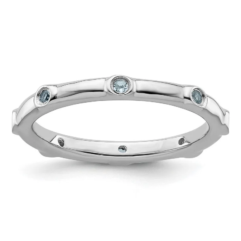 Women’s trendy rings-Curata 925 Sterling Silver Bezel Polished Stackable Expressions Aquamarine Ring