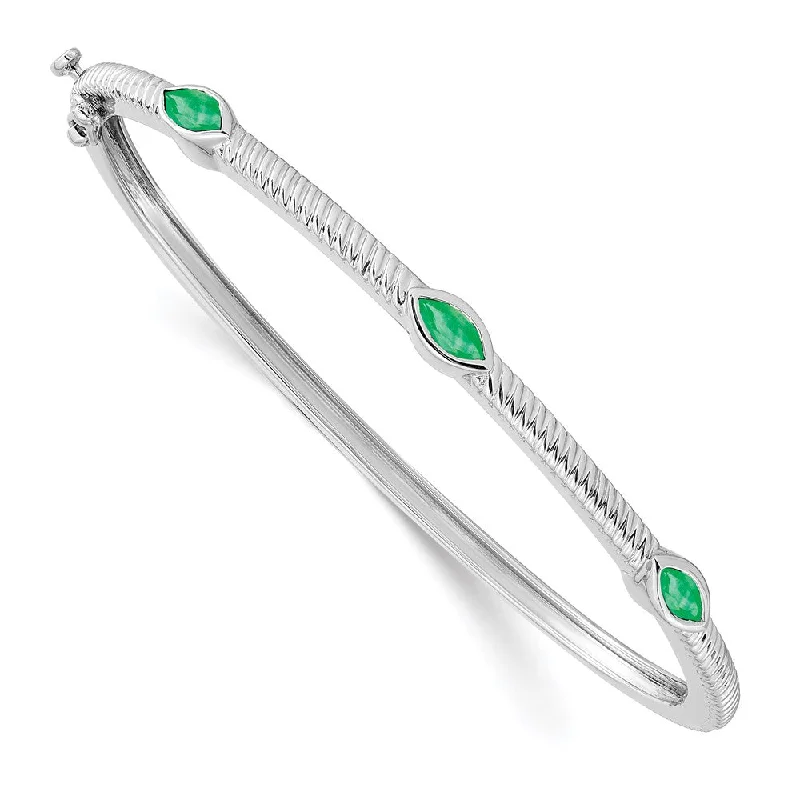 Women’s thin bracelets-14k White Gold Marquise Emerald Bangle-WBC-BM7223-EM-W