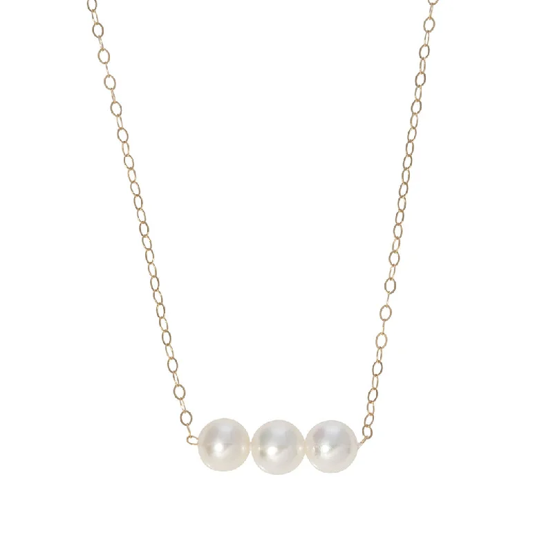 Women’s romantic necklaces-Three Pearl 14K Gold Start Her Necklace