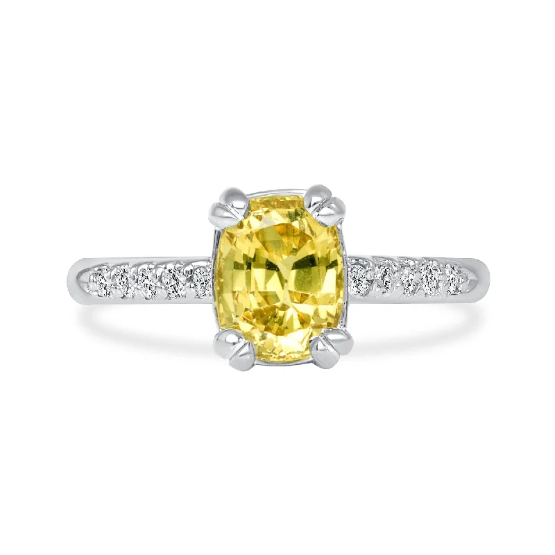 Women’s gold rings-2.04 ct Yellow Sapphire and Diamond Ring in 14k White Gold