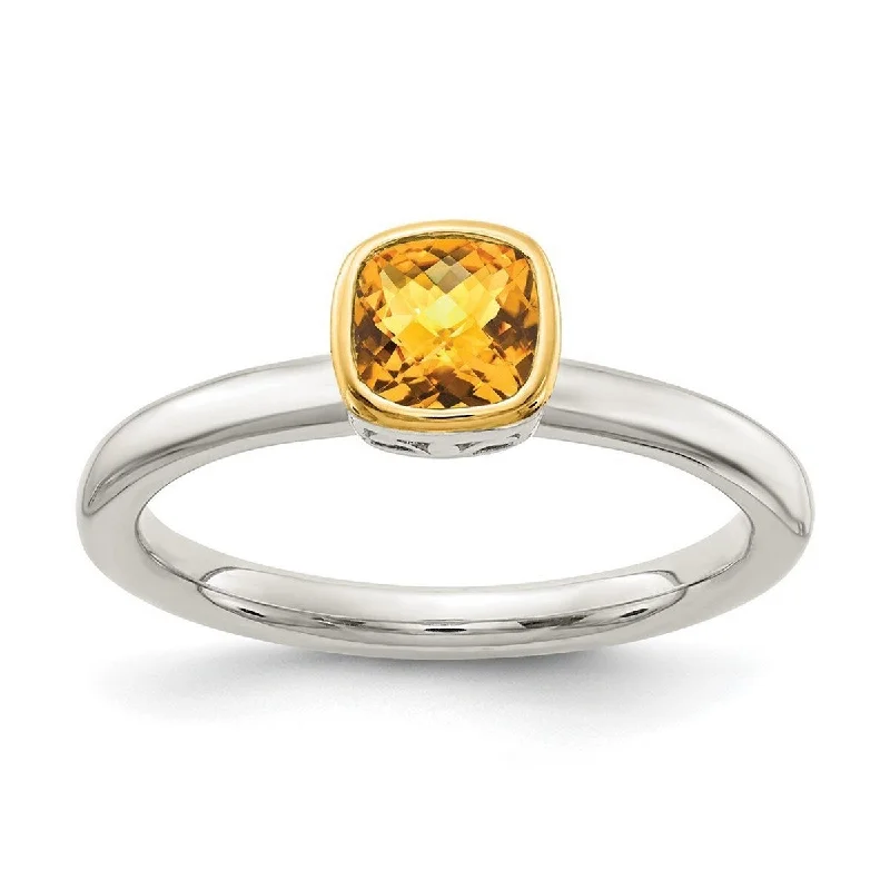 Women’s wedding rings-Curata 925 Sterling Silver With 14k Accent Citrine Ring