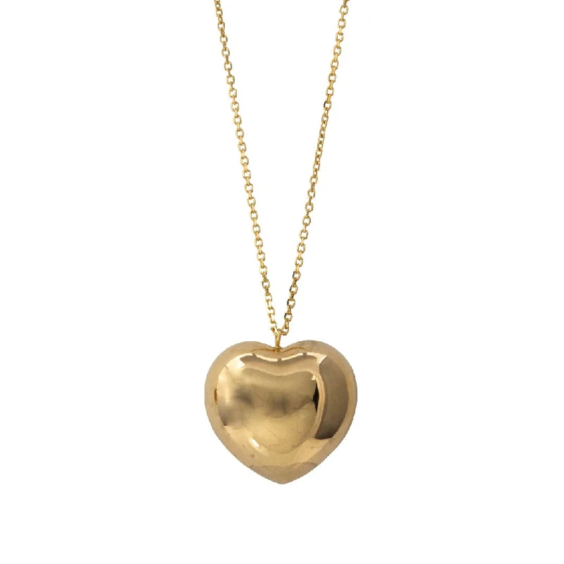 Women’s lock and key necklaces-14K Yellow Gold Puffed Heart Pendant Necklace