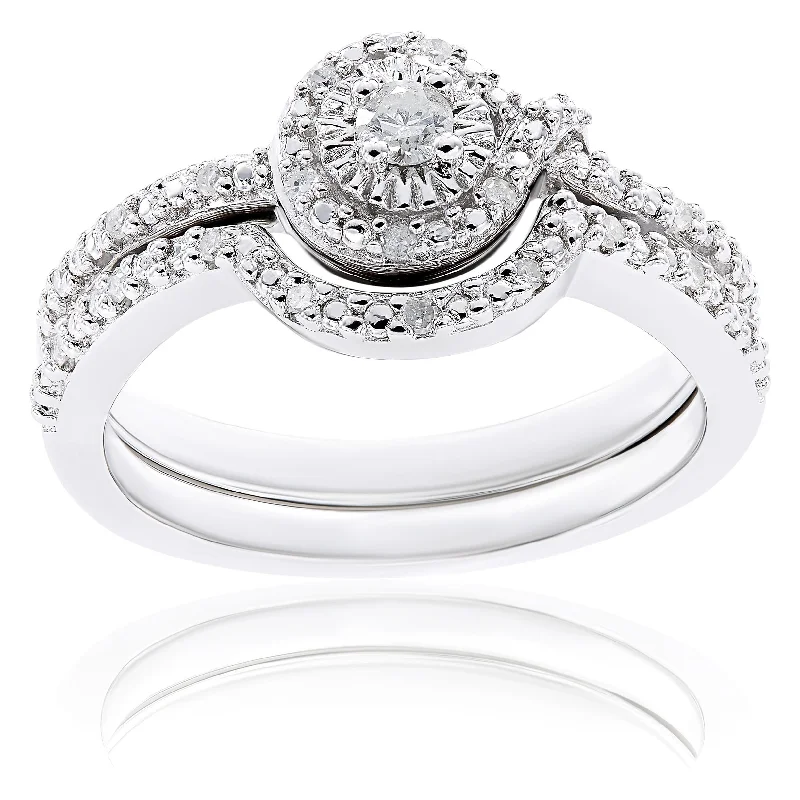 Women’s designer diamond rings-Miadora Sterling Silver 1/7ct TDW Diamond Bridal Ring Set