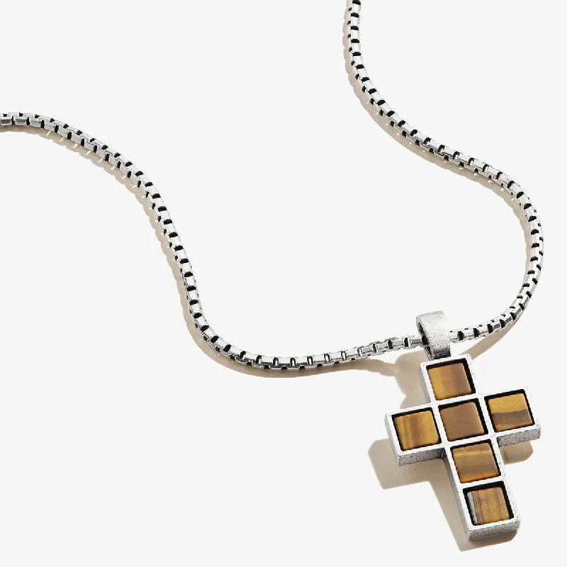 Women’s glamorous necklaces-Tiger’s Eye Gemstone Cross Necklace