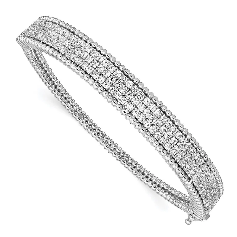 Women’s chunky bangles-Sterling Silver CZ Hinged Bangle-WBC-QB1345